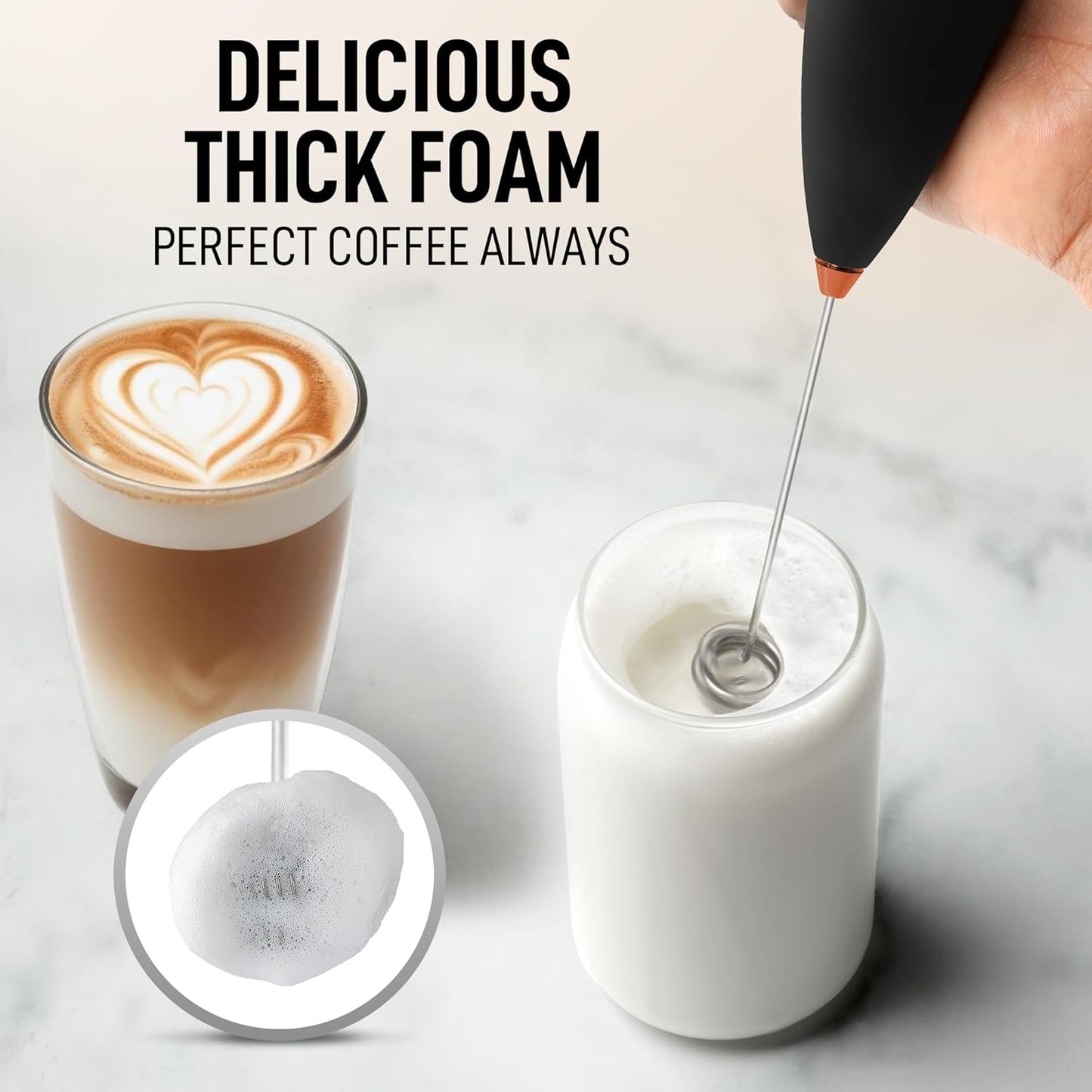 Zulay Kitchen Milk Frother - Powerful Handheld Whisk for Coffee, Lattes & More | Includes 4 Duracell Batteries