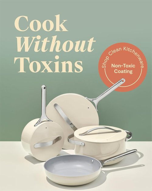 Caraway Non-Stick Ceramic Cookware Set - 12-Piece Oven Safe Pots & Pans | PFAS & PFOA Free - Perracotta