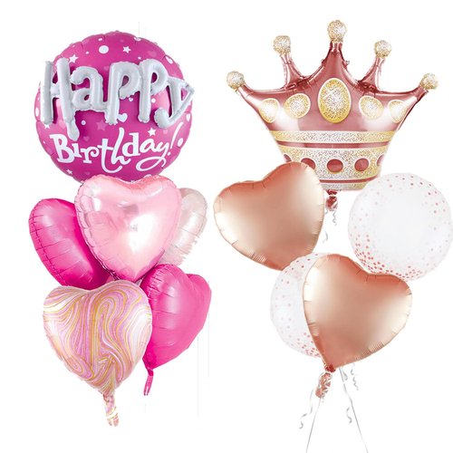 D Dywarm Rose Gold Crown Mylar Balloons And Pink Birthday Large Round Mylar Balloons Set For Birthday Decorations For Women