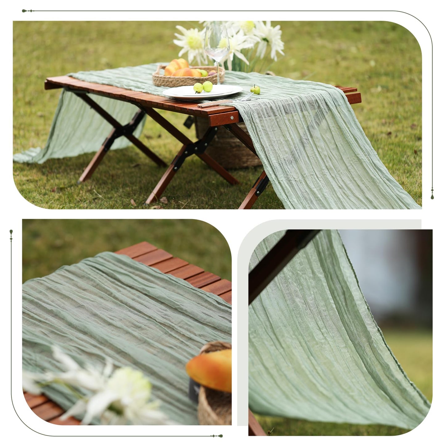 Le courant 10Ft Cheesecloth Table Runner, Rustic Boho Gauze Cheese Cloth Runner Table Runner for Weddings Bridal Baby Shower Birthday Holiday Parties Home Decor, Sage Green