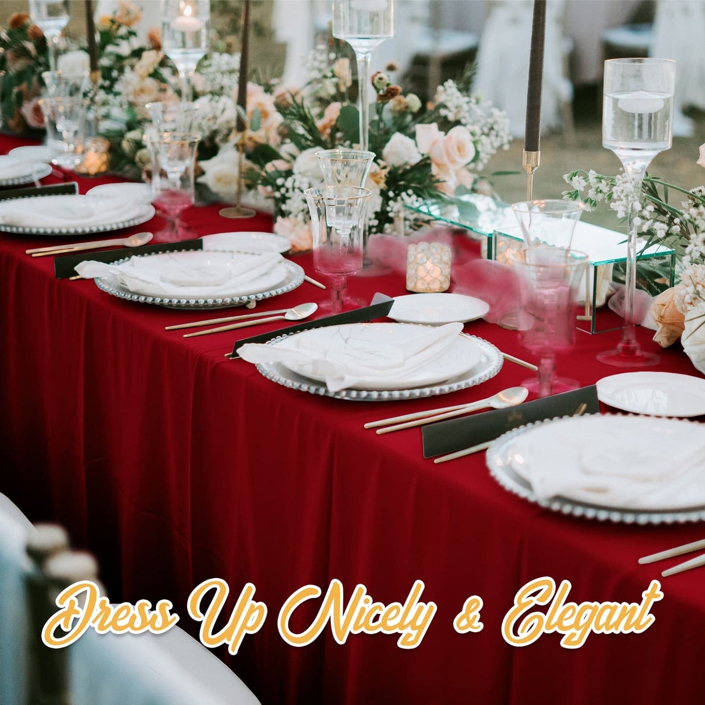 BRILLMAX 6 Pack Burgundy Tablecloths 60 x 102 Inch for 6ft Rectangle Tables - 150 GSM Polyester Fabric, 15" Standard Drop, Water, Stain & Wrinkle Resistant Cloth Cover for Wedding Dining Buffet