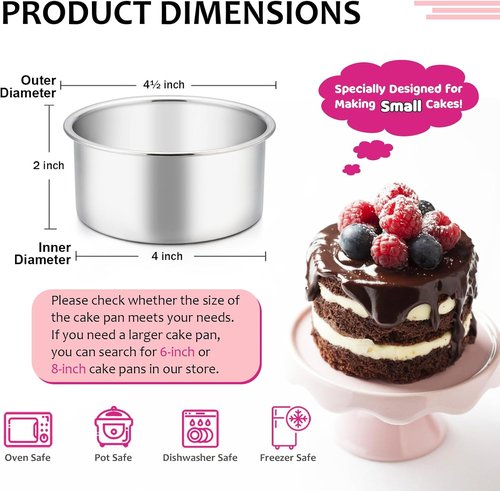 E-far 4-Inch Mini Round Cake Pan Set - Stainless Steel, Non-Toxic & Dishwasher Safe, Perfect for Smash Cakes