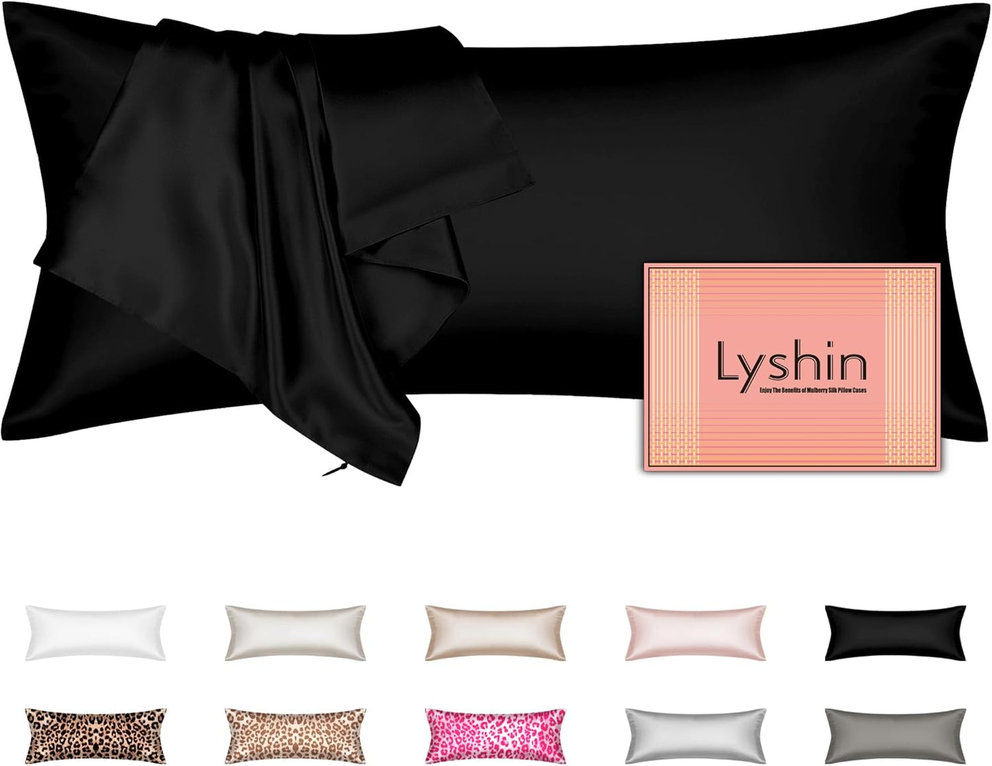 Skiennix Silk Body Pillow Cover - Ultra Smooth & Breathable Cooling Satin | Black 20x54 Inches