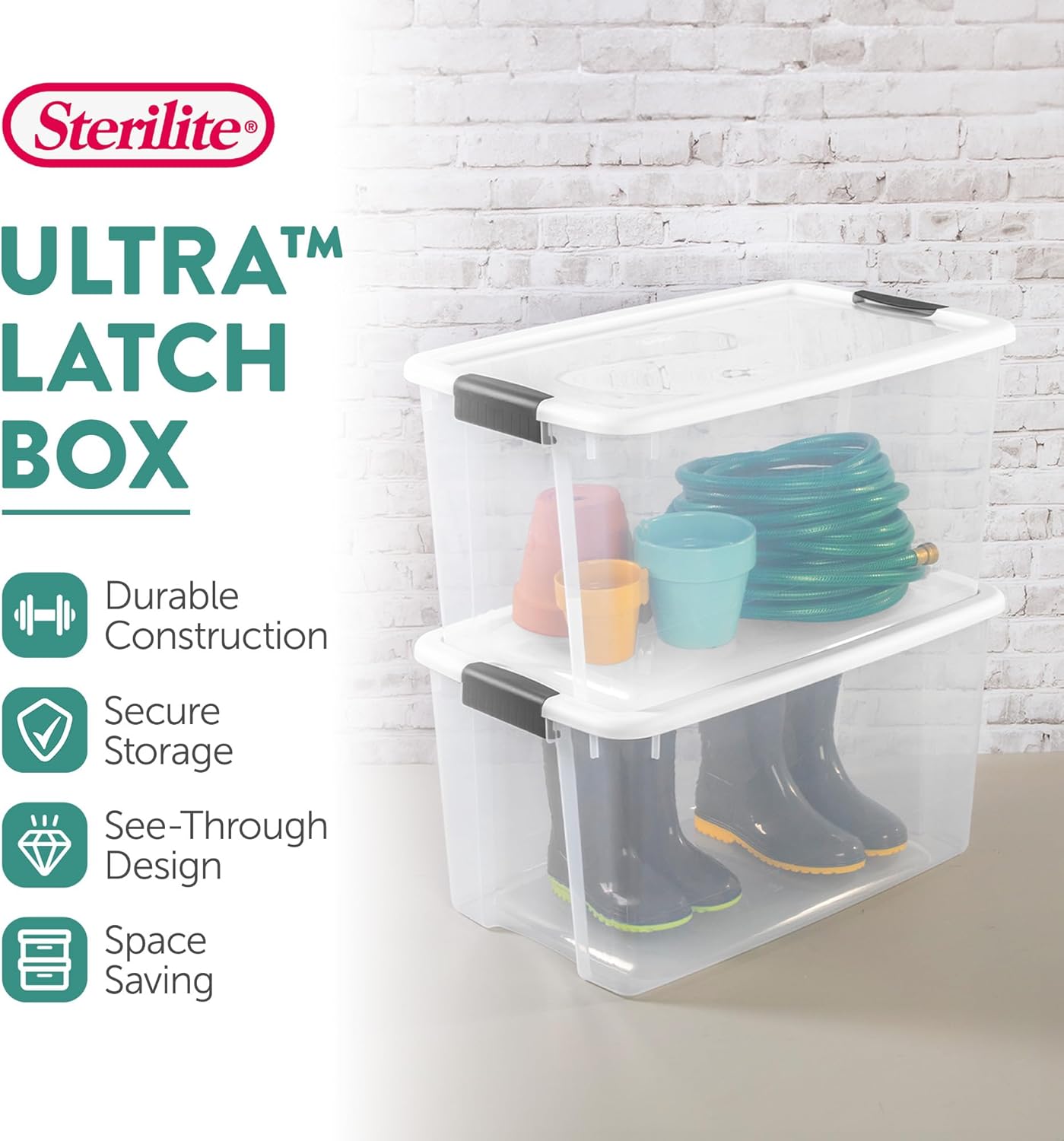 Sterilite 70 Quart Ultra Latch Storage Box - 8-Pack Clear Organizers with Latching Lids for Home & Garage