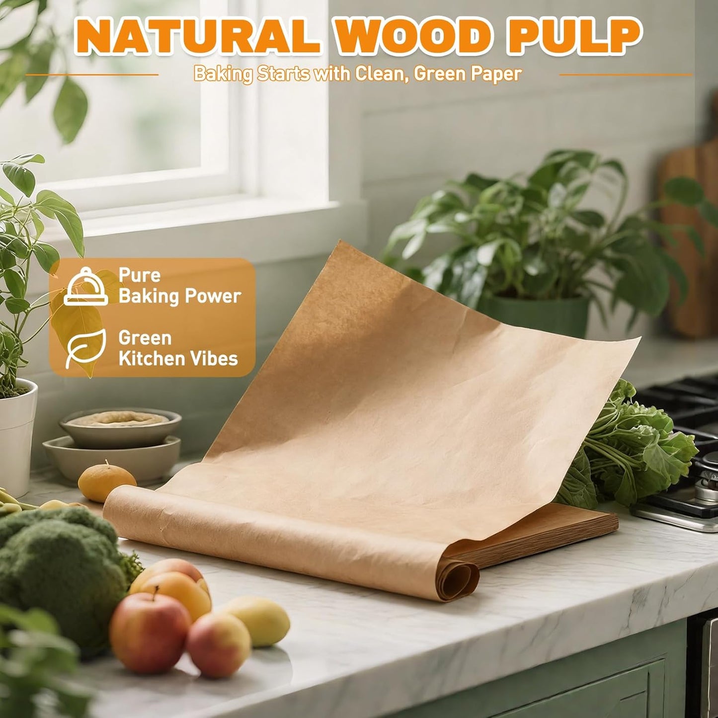 Skiennix Unbleached Parchment Paper Sheets - 200 PCS Non-Stick Baking Paper (12" x 16")