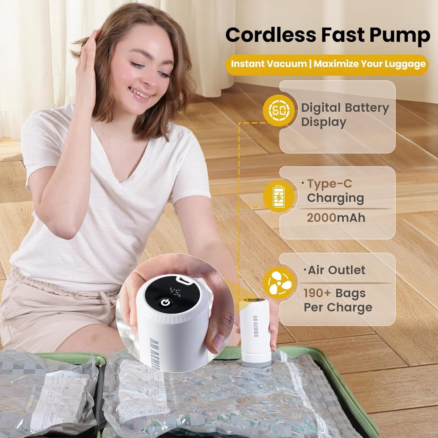 Skiennix Vacuum Bags for Travel - 15 PCS Combo with Rechargeable Pump | Space Saver for Clothes & Luggage