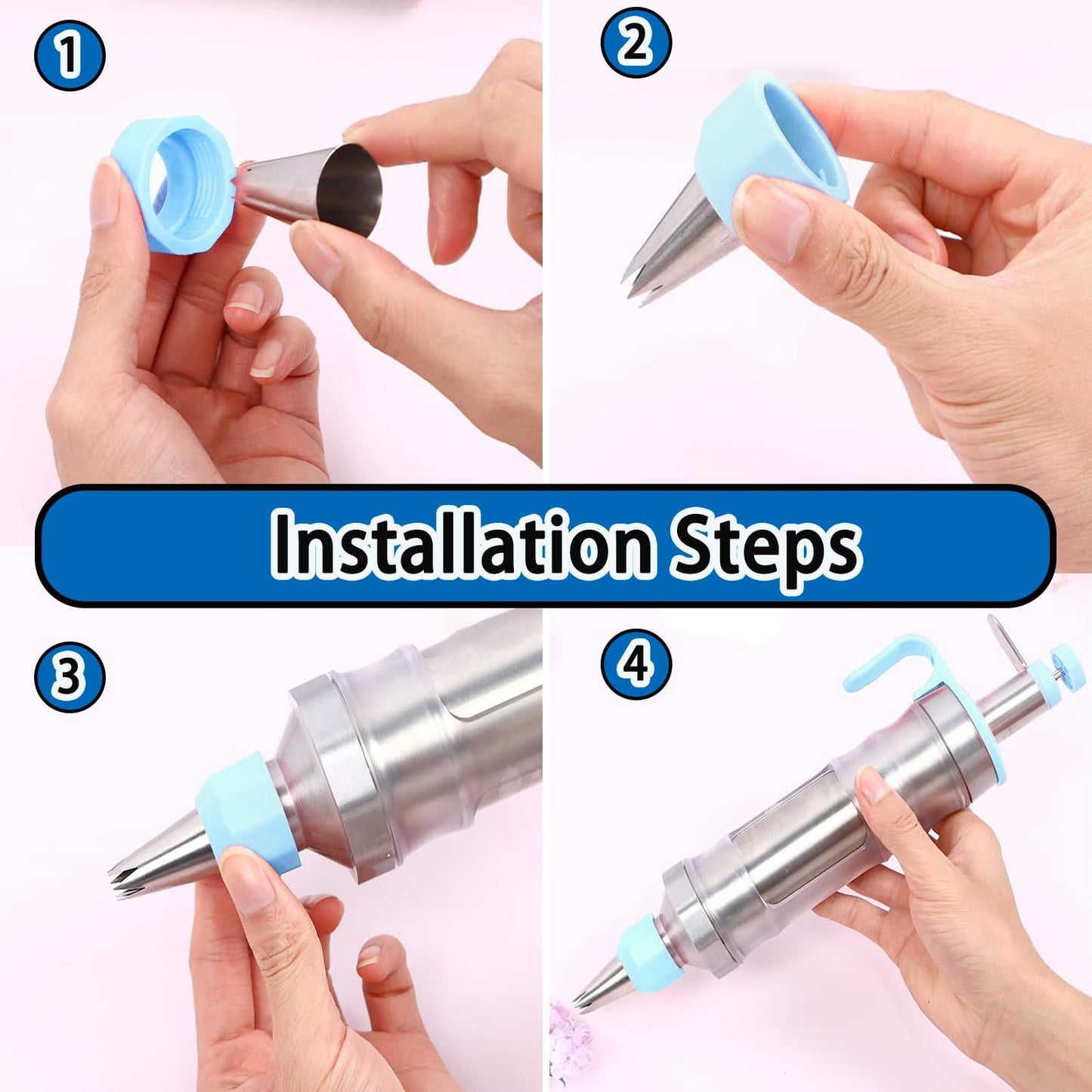 Novano Dessert Decorating Syringe Set, Frosting Piping Kit Stainless Steels Cake Decorating Kit with 6 Piping Tips & 9 silicone cupcakes, Cupcake Decorating Kit Piping Bags and Tips Set