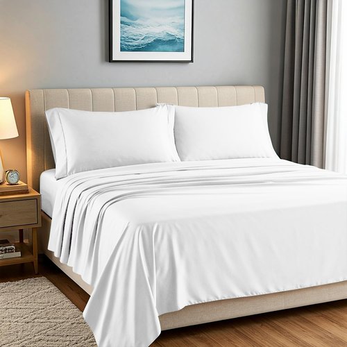Carressa Linen King Size Sheets Set | Luxury 1500 Series Egyptian Cotton, 4 PC, Heliconia Collection, 17" Deep Pocket