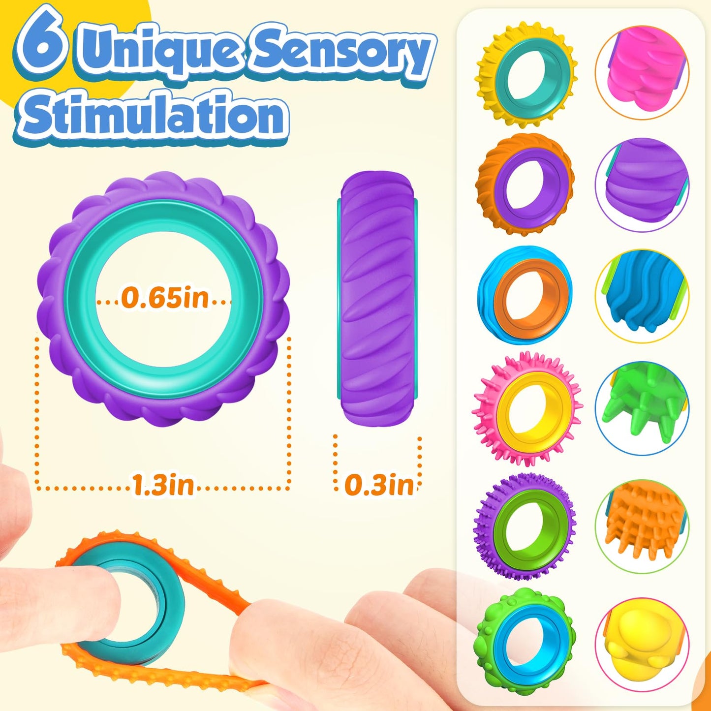 KLT Fidget Toys Bulk for Kids: 50 Pack Texture Spinner Rings - Bulk Fidgets for Students Classroom Prizes - Quiet Sensory for Autism Stress Relief - Goodie Bags Stuffers for Party Favors