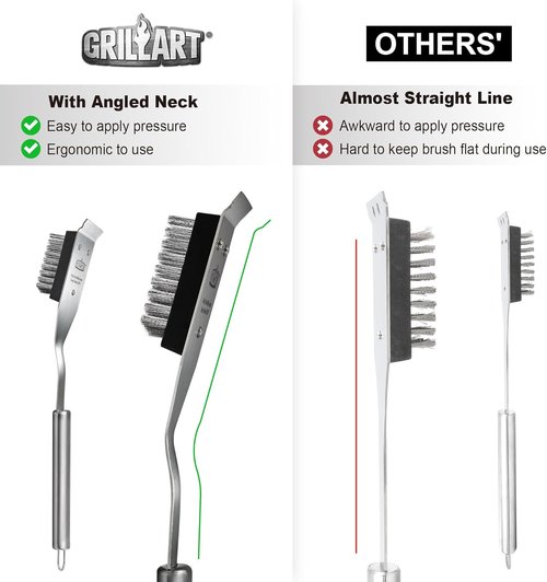 GRILLART Grill Brush - Heavy-Duty Wire BBQ Cleaner with Scraper | 16.5” for Outdoor Grilling