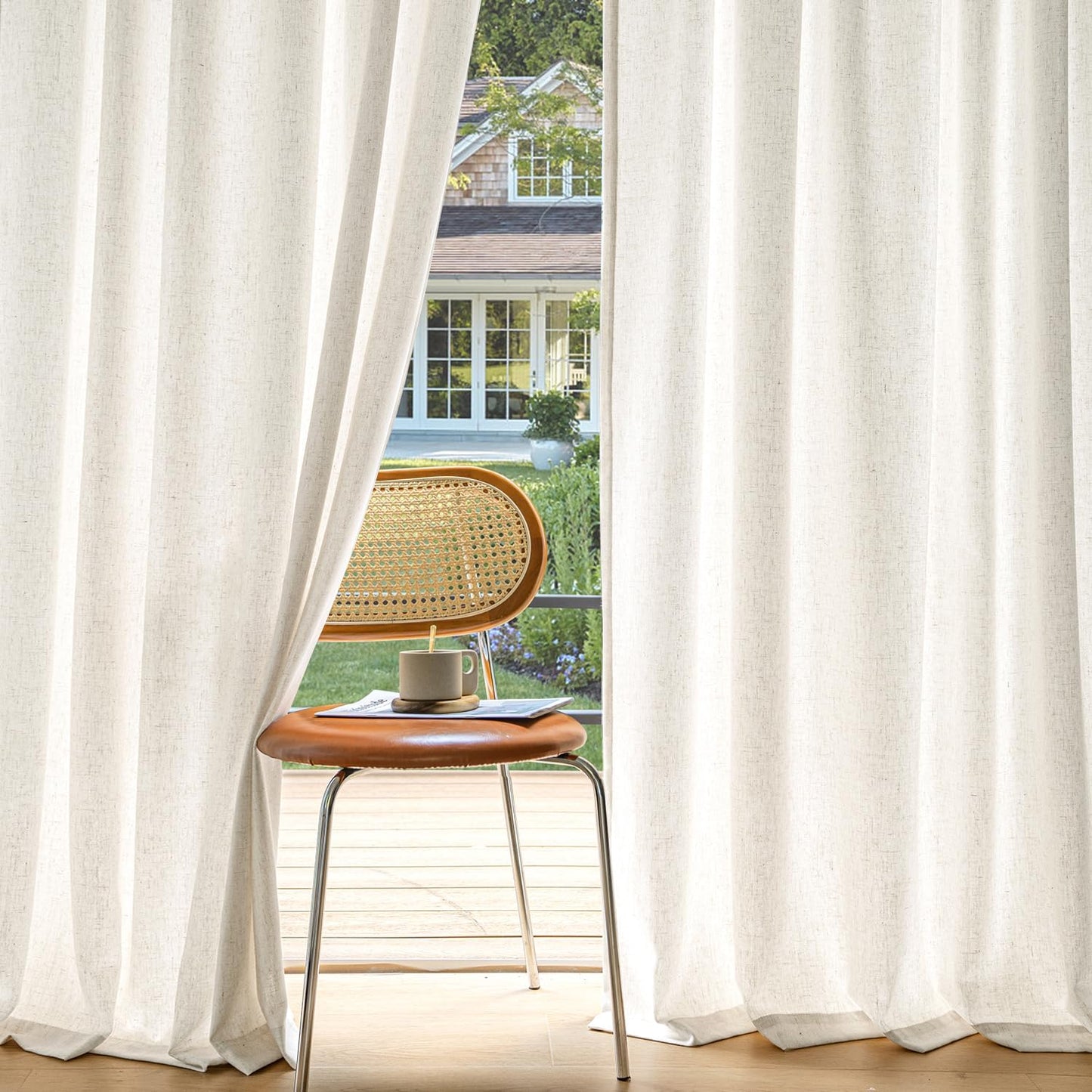MIULEE Privacy Linen Curtains - Light Filtering Semi-Sheer Drapes for Bedroom & Living Room | 52 x 84 Inches, Natural White