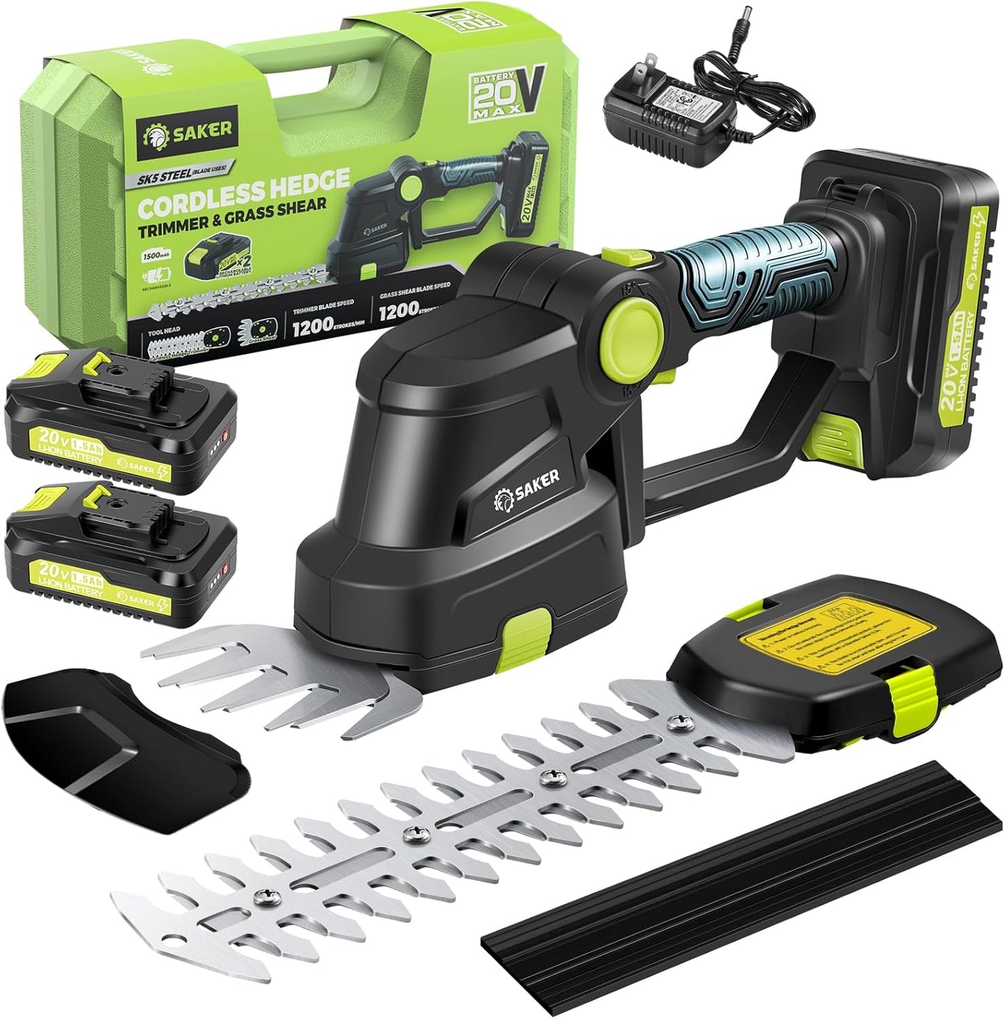 Saker Cordless Hedge Trimmer - 20V Electric Shrub Shears with 2 Rechargeable Batteries & Charger | Ideal for Garden & Lawn