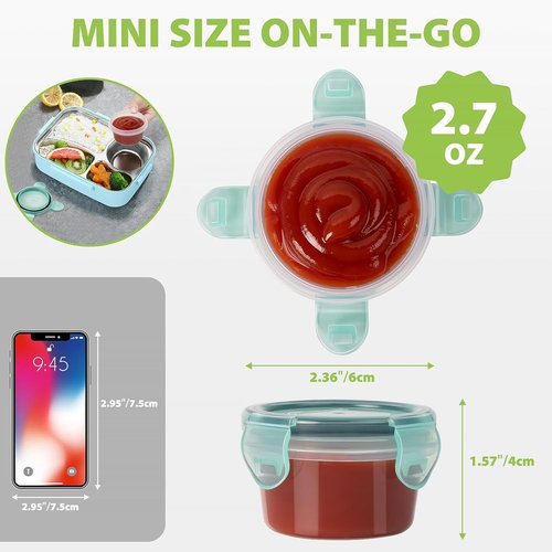 Freshmage Salad Dressing Containers - Leakproof 2.7 oz Condiment Cups | 6 Pack, BPA-Free & Reusable