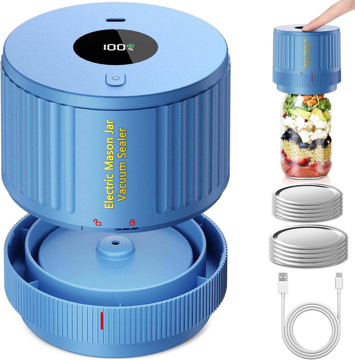 LOVE MOMENT Electric Mason Jar Vacuum Sealer Kit - Black & Blue for Fresh Food Storage