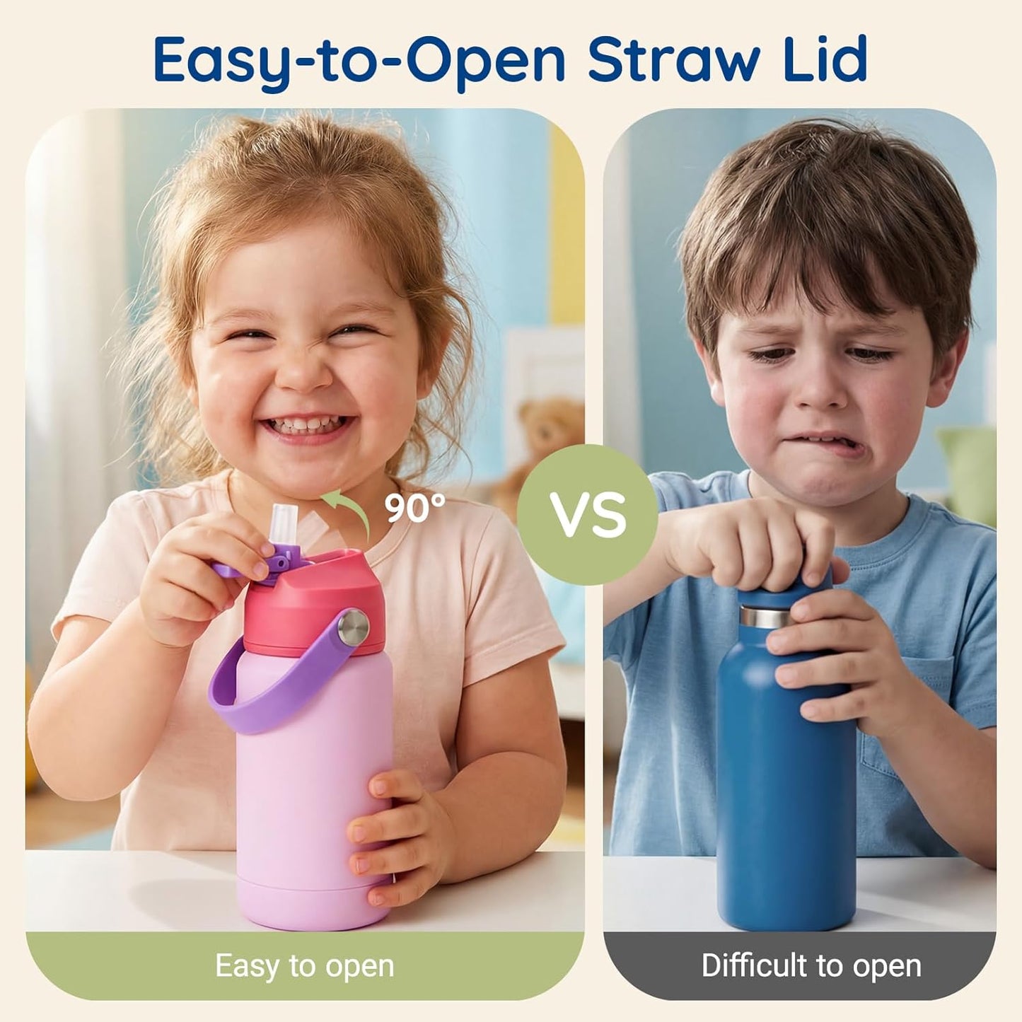 Mommore Kids Water Bottle - 12 oz Insulated Stainless Steel, Leakproof & BPA-Free, Mermaid Design