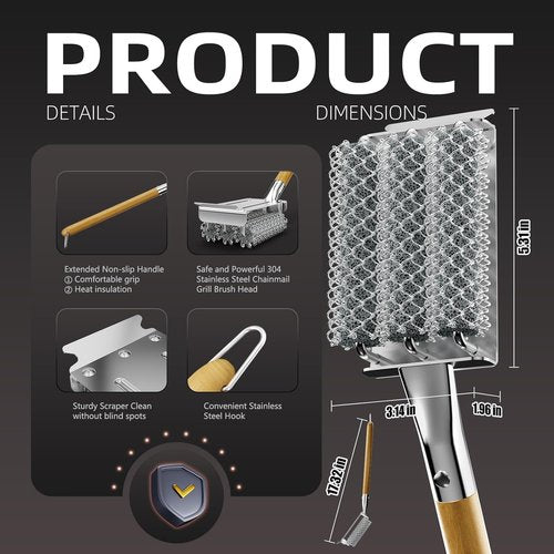 HOUSE AGAIN Grill Brush - Bristle-Free 304 Stainless Steel Head with Scraper | Safe BBQ Cleaner