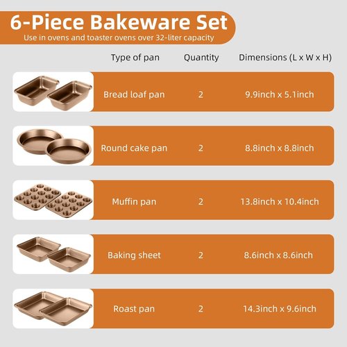 Champagne 11-Piece Nonstick Baking Pans Set | Professional Grade Carbon Steel Bakeware, Dishwasher Safe, Oven Safe to 450°F