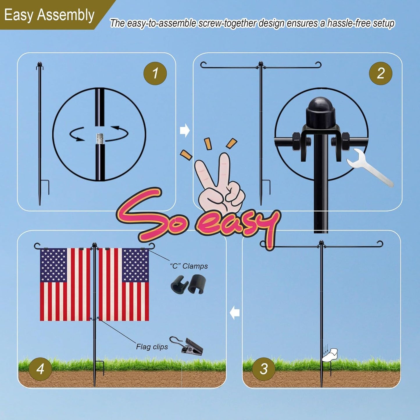 Skiennix Garden Flag Stand Holder - Dual Arm Yard Flagpole for 12"x18" Flags | 39-Inch Black Design