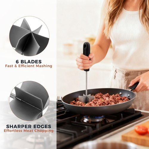 Coinicxcel 10-Inch Stainless Steel Meat Chopper - Heat Resistant, Ergonomic Handle & 6 Curved Blades