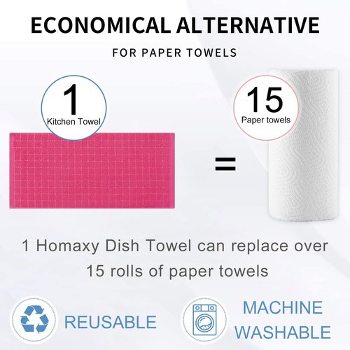 Homaxy 100% Cotton Terry Kitchen Towels(Rose Red, 13 x 28 inches), Checkered Designed, Soft and Super Absorbent Dish Towels, 8 Pack