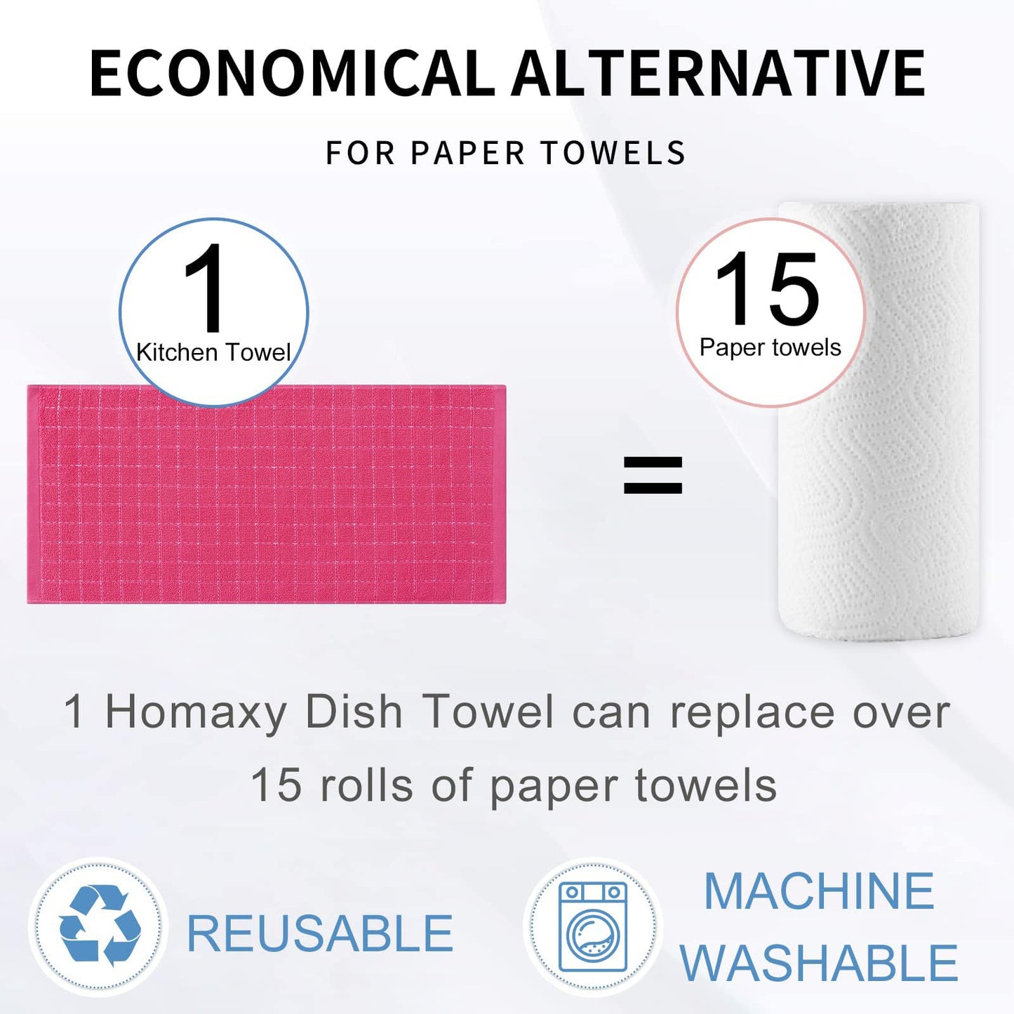 Homaxy 100% Cotton Terry Kitchen Towels(Rose Red, 13 x 28 inches), Checkered Designed, Soft and Super Absorbent Dish Towels, 4 Pack