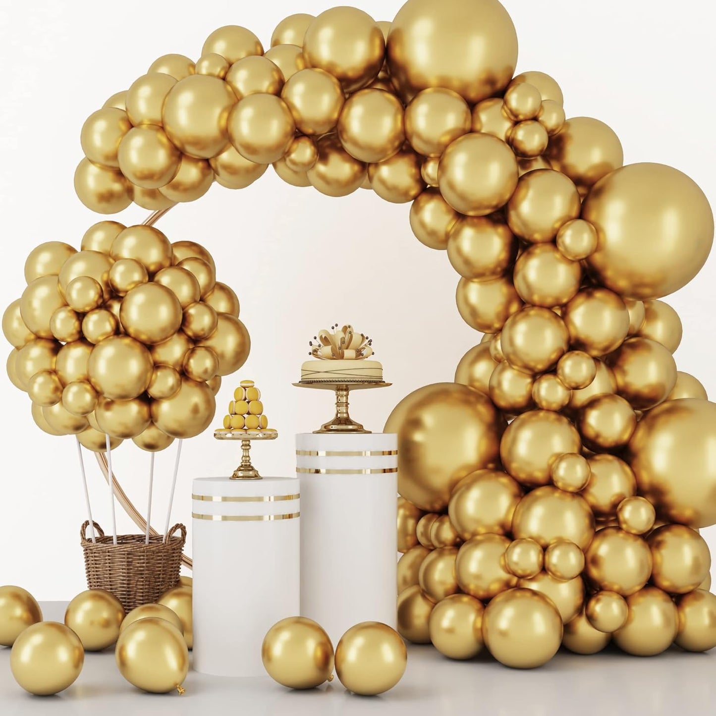 RUBFAC Gold Balloons - 129-Piece Metallic Balloon Garland Kit for Graduation, Weddings & Birthdays | Various Sizes 5-18 Inches