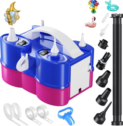 Balloon Pump Electric, Multifunctional Air Pump for Latex 260q Foil Balloons, Dual Nozzle Balloon Blower Machine for Birthday Party Decoration, 110V AC Inflator Deflator for Inflatables Pool Floats