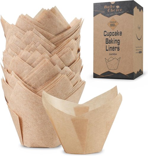 Bake Choice Jumbo Tulip Cupcake Liners - 100 Unbleached Greaseproof Baking Cups | Perfect for Parties & Holidays