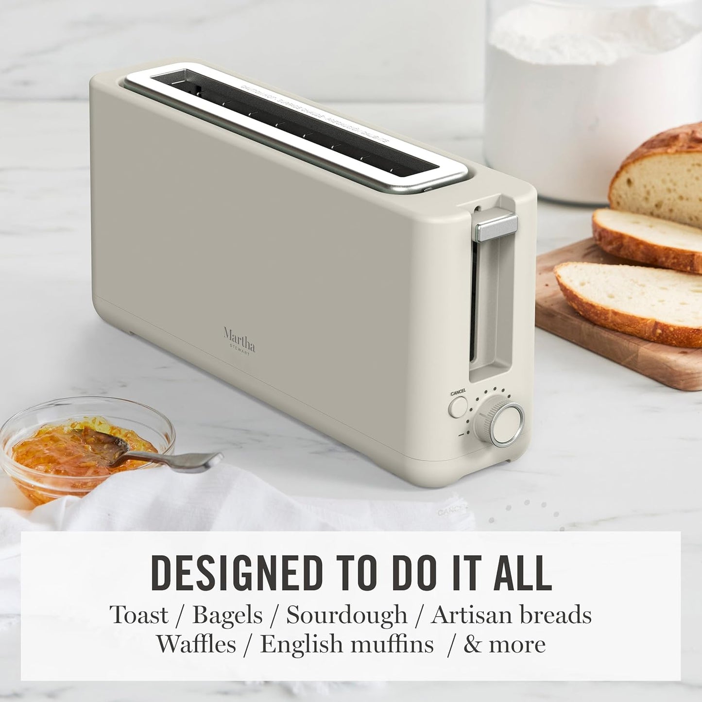 Martha Stewart 2-Slice Long Slot Toaster - Extra Wide for Sourdough & Bagels | 10 Shade Settings, Slim Design