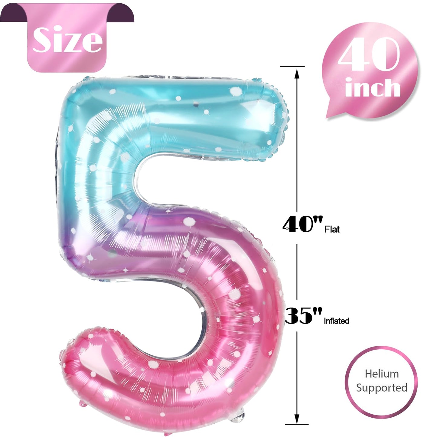 Starry Sky Number 5 Balloon 40 Inch, 5th Birthday Party Decorations for Children, Giant 5 Foil Balloon for Party Supplies