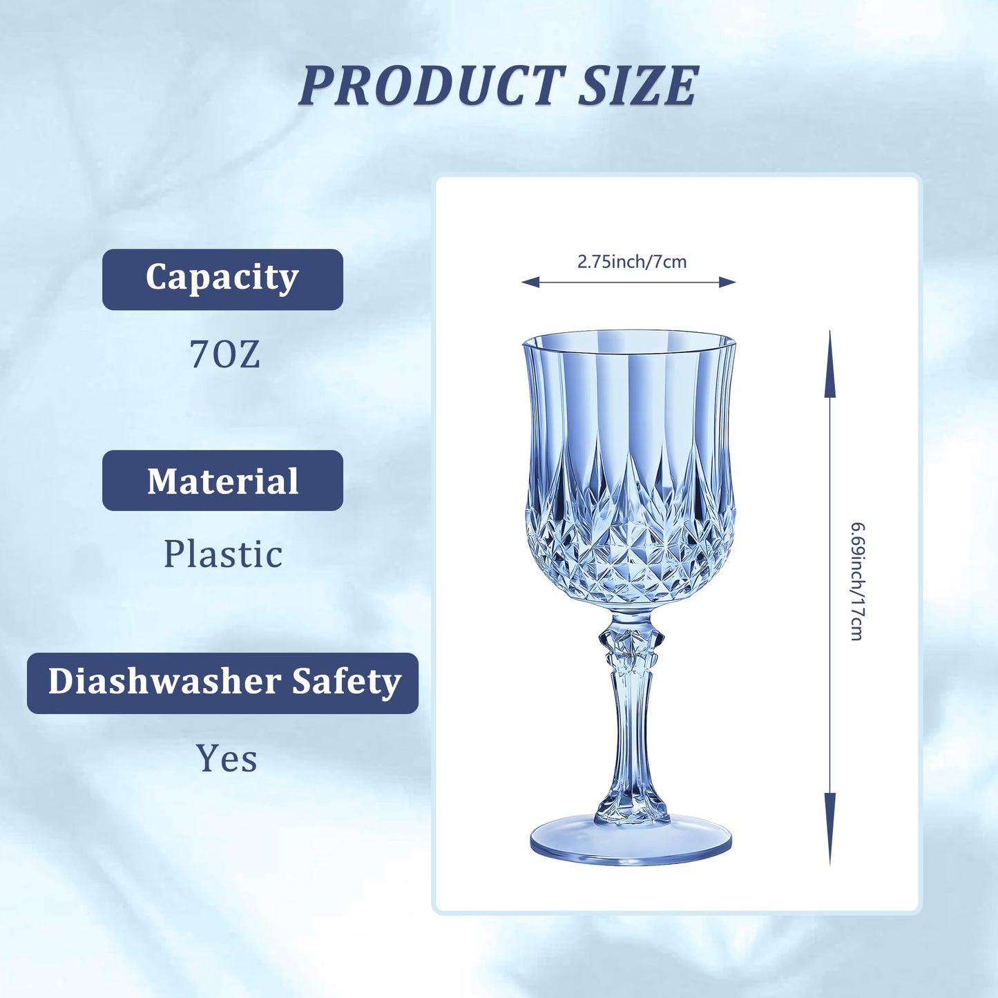 HTTBEIZI 7OZ Plastic Wine Glasses, Reusable Vintage Goblets Unbreakable Drinking Glasses Crystal Water Cups Champagne for Wedding, Parties, Mother's Day (24, Blue)