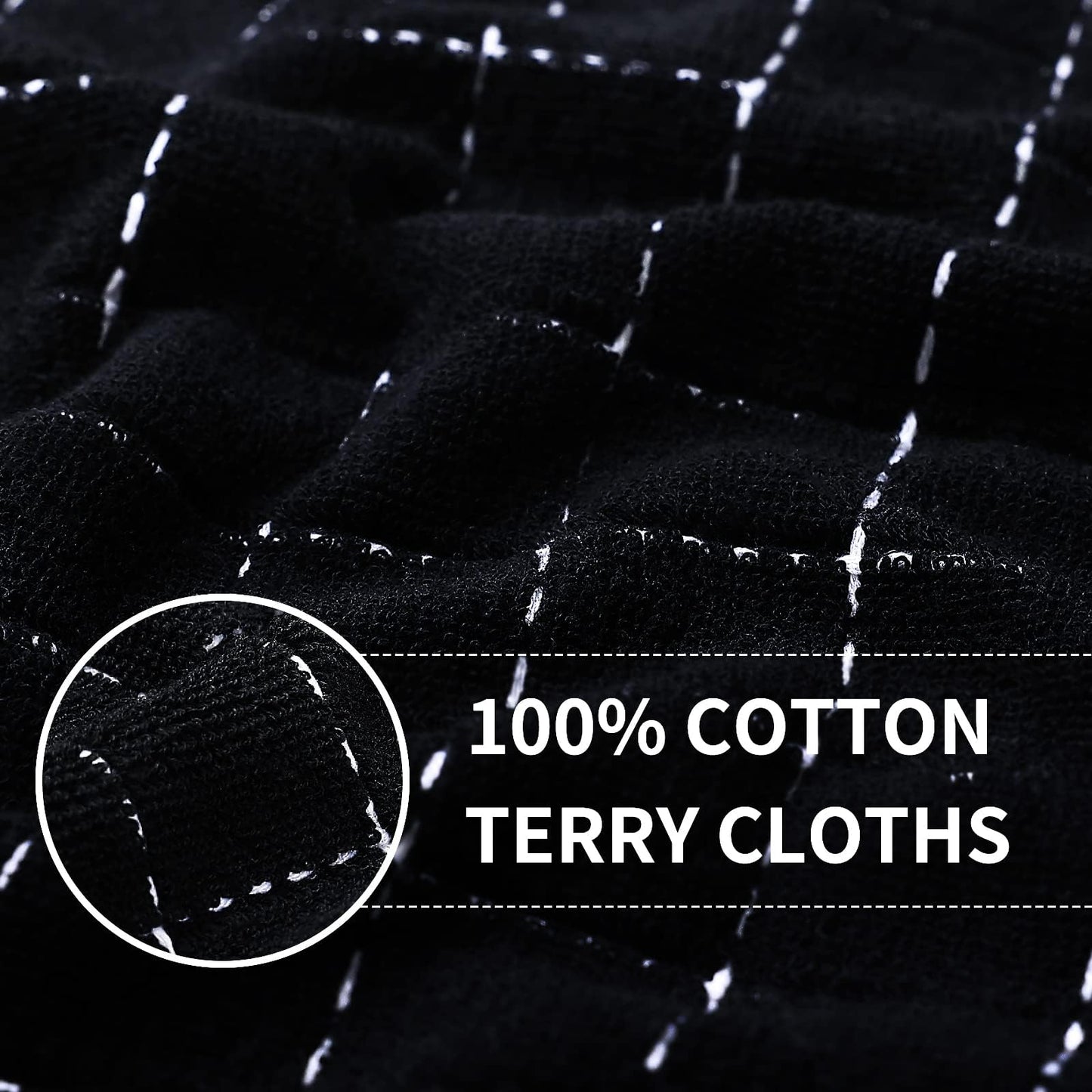 Homaxy 100% Cotton Terry Kitchen Towels(Black, 13 x 28 inches), Checkered Designed, Soft and Super Absorbent Dish Towels, 12 Pack