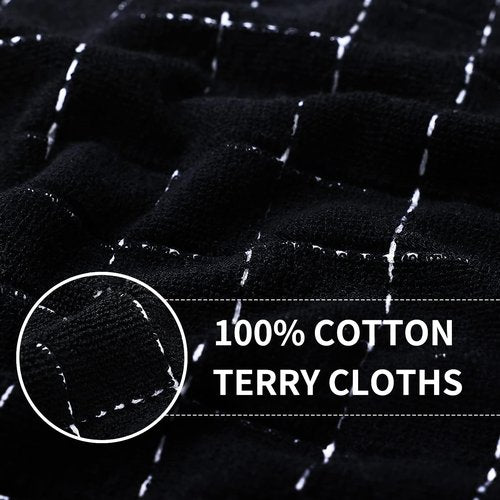 Homaxy 100% Cotton Terry Kitchen Towels(Black, 13 x 28 inches), Checkered Designed, Soft and Super Absorbent Dish Towels, 18 Pack