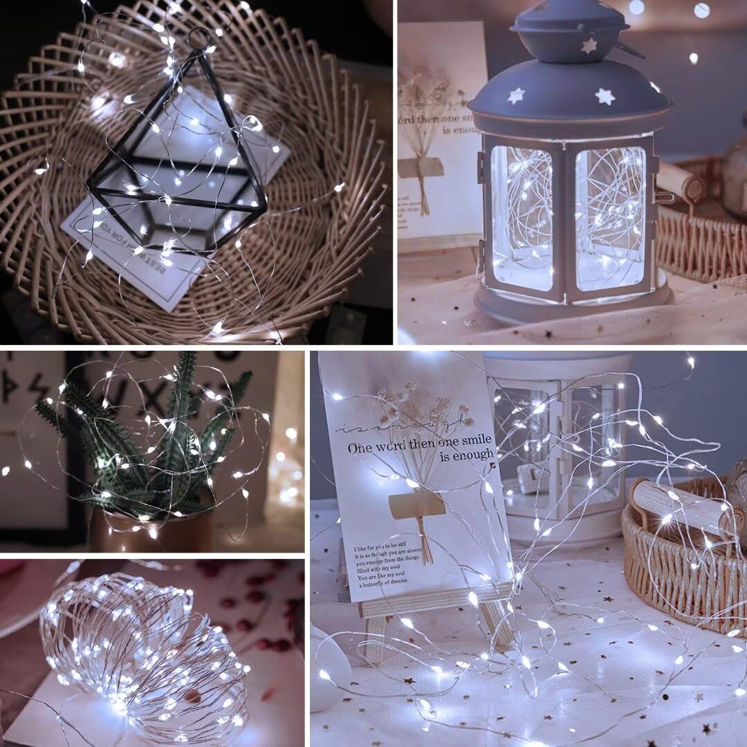 pozzolanas 24 Pack WhiteFairy Lights Battery Operated 3 Modes 7FT 20 LED Waterproof String Lights Twinkle Silver Wire for Mason Jars Wedding Christmas Halloween Party Decor(White, 24 Pack)