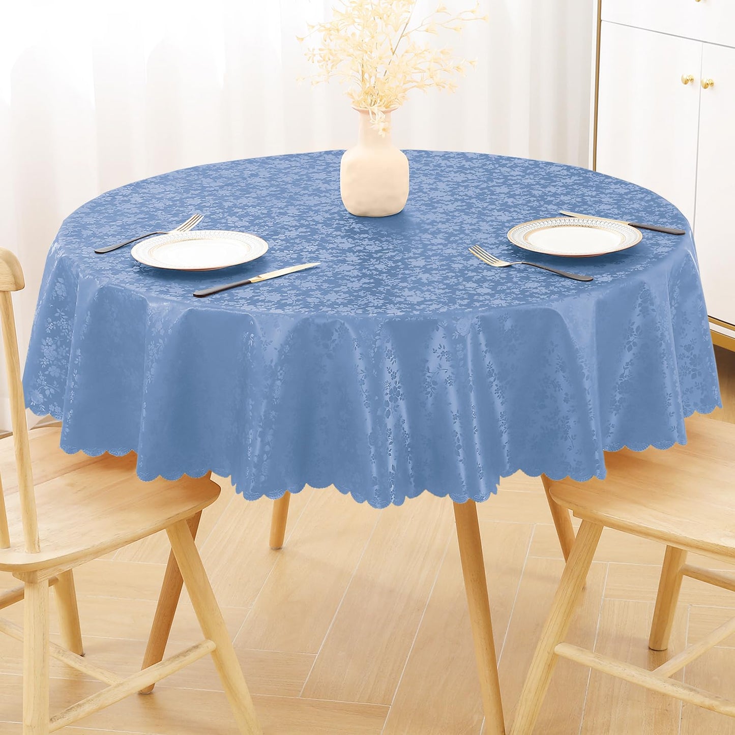 Smiry Round Table Cloth, Waterproof Heavy Duty Vinyl Tablecloths, Wipeable Washable Table Cover for Kitchen and Dining Room (Haze Blue, 70" Round)