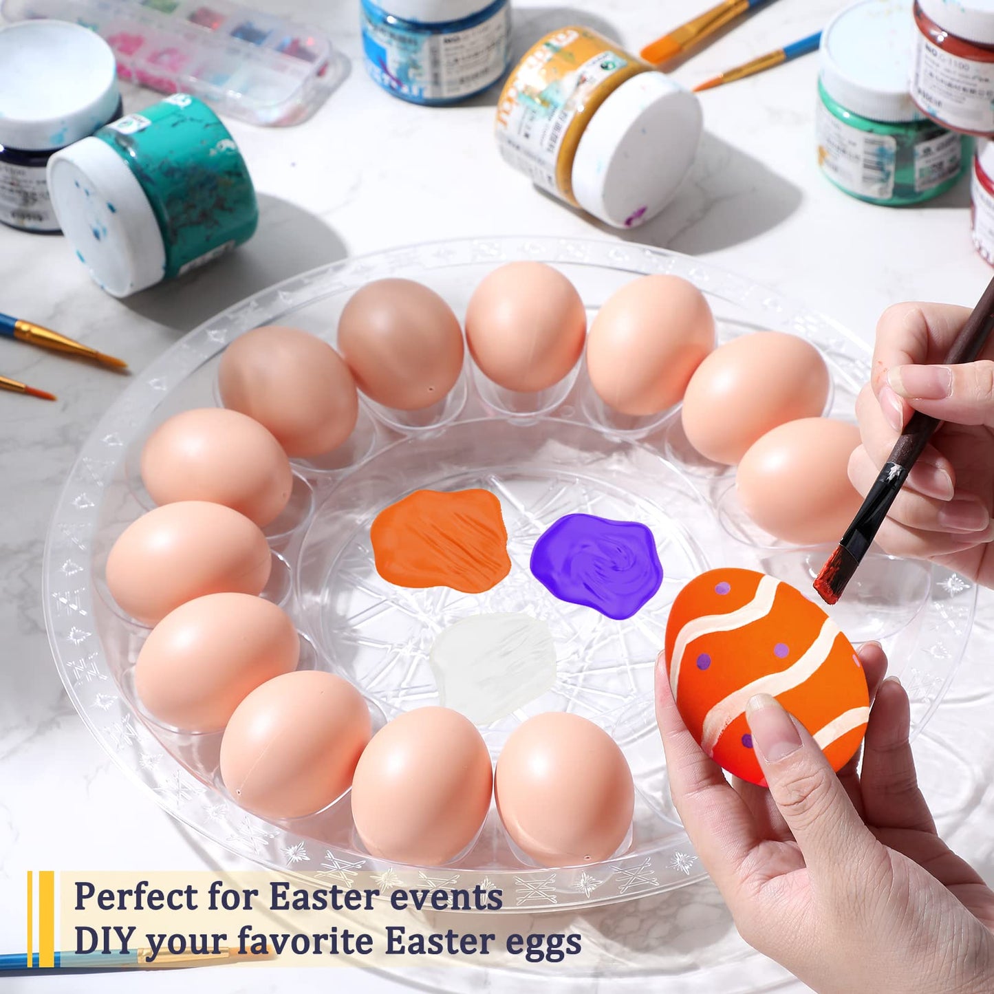 Shellwei 6Pcs Deviled Egg Platter with Lid Container Tray with 15 Slots Reusable Plastic Round Holder for Deviled Eggs, Fruits, Veggies, and Finger Foods 12 Inch