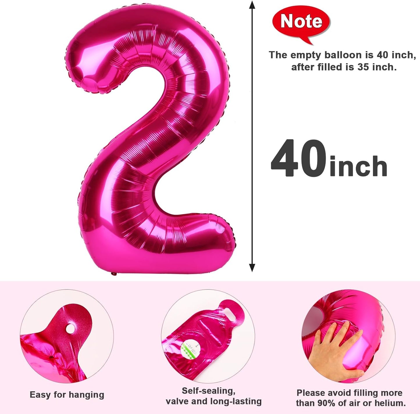 Skiennix 40-Inch Hot Pink Number Balloons - Perfect for 2nd, 12th, 21st Birthday & Celebration Decor