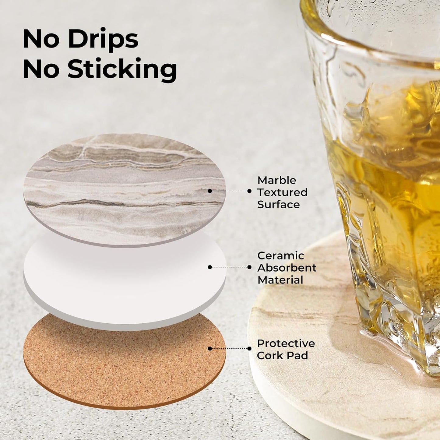 Ehigta Coasters Set of 6, Absorbent Drink Coaster with Holder, Marble Style Ceramic Stone Coasters for Drinks Coffee Tabletop Protection, Modern Furniture Coaster for Home Decor House Warming Gifts