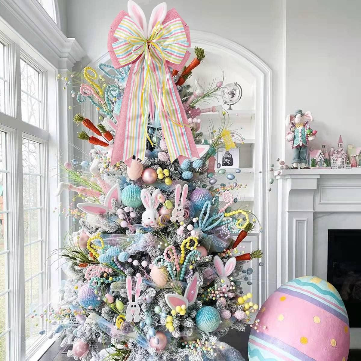 Skiennix Easter Bows - Decorative Bunny Ears Pink Burlap for Wreaths & Spring Home Decor