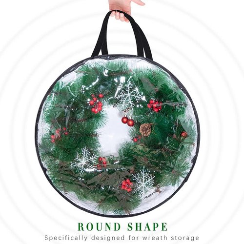 Clear Wreath Storage Bags by [Brand Name] - 2-Pack 24'' Christmas Wreath Containers with Dual Zippers