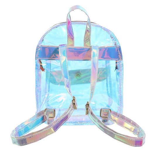 Abaodam Shiny Iridescent Backpack for Women Lightweight Transparent Holographic Travel Bag Small Student Bookbag 9X4X11 Inches