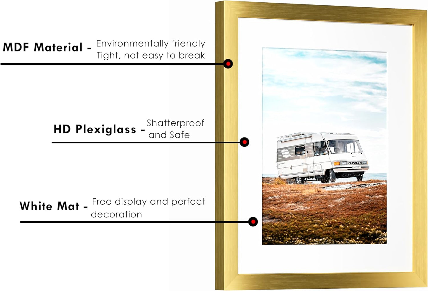 PEALSN 11x14 Picture Frame - Display 8x10 Photos with Mat or 11x14 Without Mat - Elegant Gold Finish