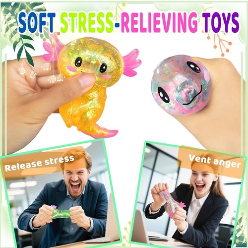 Axolotl Squishy Stress Relief Toy - Glitter Fidget Toy for Kids & Adults | Blue Color, Perfect for Anxiety Relief
