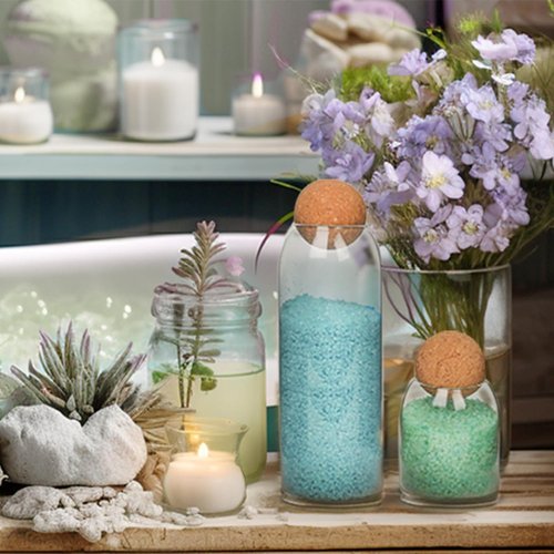 ComSaf 16oz Clear Decorative Glass Jars - 3 Pack with Cork Ball Lid for Stylish Kitchen & Bathroom Storage