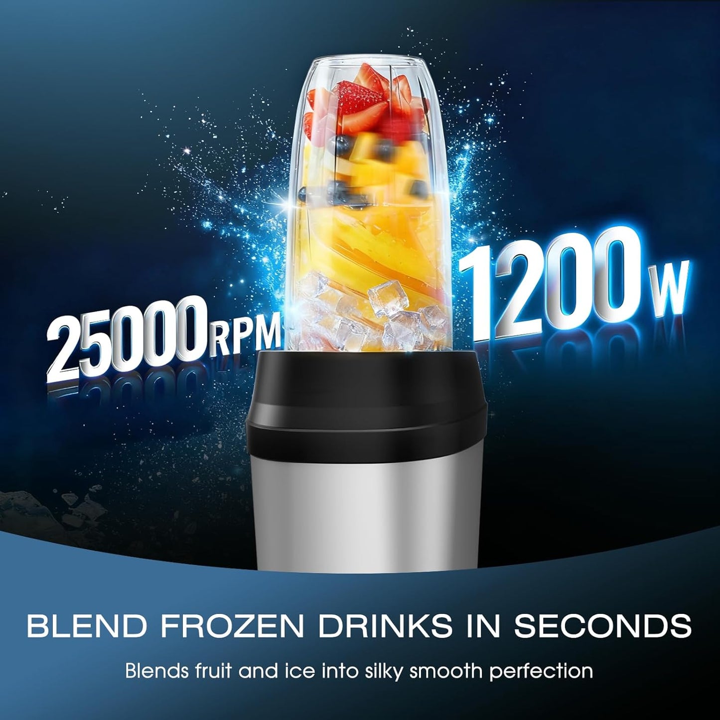 Nahida Blender - 1200W Smoothie Maker for Ice Crushing | Includes 2 Blades & 23oz, 32oz, 37oz Go Cups - Silver