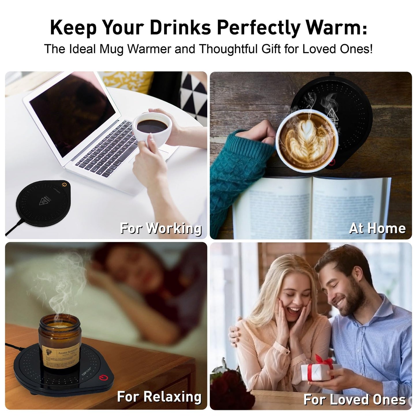 25W Electric Candle Warmer for Coffee Mugs, 75℃ Heating & Auto Shut-Off, Spill-Proof Desk Warmer for Beverages (Black)