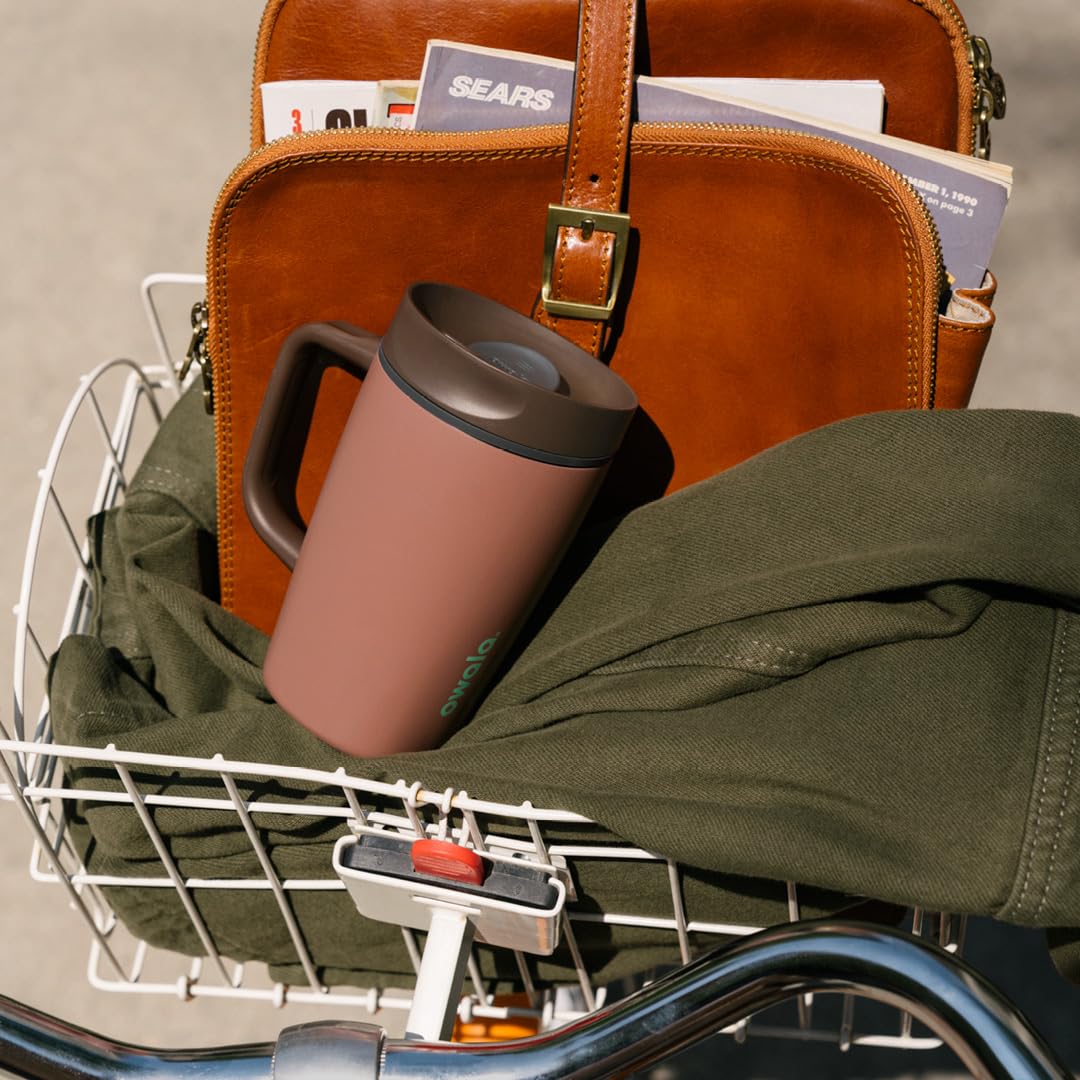 Owala SmoothSip Slider Stainless Steel Insulated Travel Mug with Handle, 100% Leak Proof, For Hot and Cold Drinks, Travel Friendly with Sliding Lock Lid, 12oz, BPA Free, Leak Proof, Cozy Cocoa