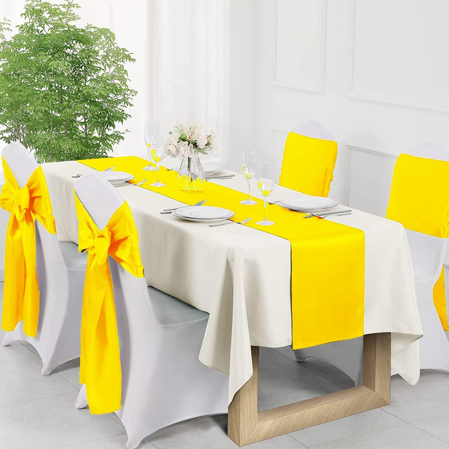 Light Blue Satin Chair Sashes 10-Pack - 7x108 Inch Adjustable Wedding & Party Bows