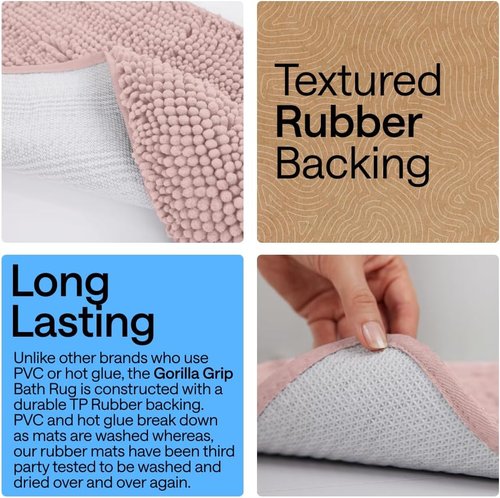 GORILLA GRIP Bath Rug Mat - Soft Absorbent Chenille | Quick-Dry Microfiber, 44x26, Dusty Rose