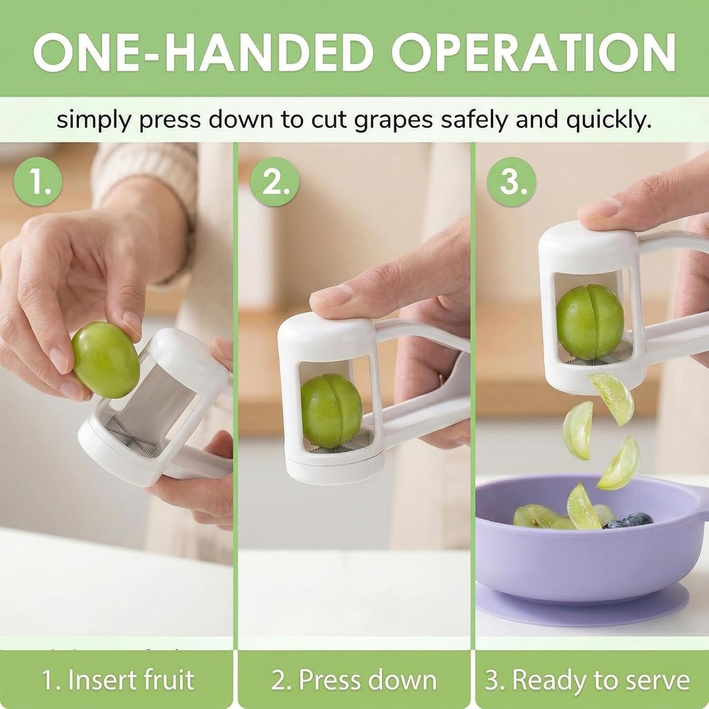 Skiennix Grape Cutter - Stainless Steel Fruit Slicer for Toddlers | Ideal for Salad & Cake Decoration (White)